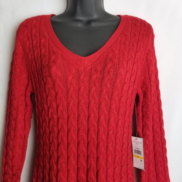Jessica Howard Cable Knit Sweater Dress M Red V Neck NWT Cozy Holiday Dress - Picture 3 of 13